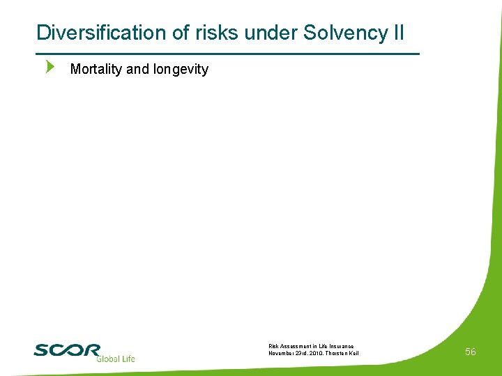 Diversification of risks under Solvency II Mortality and longevity Risk Assessment in Life Insurance