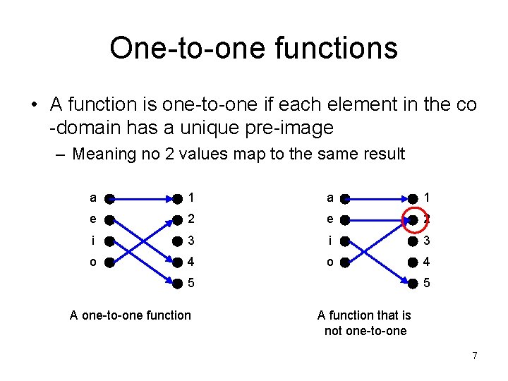 One-to-one functions • A function is one-to-one if each element in the co -domain