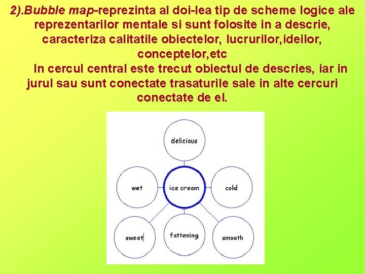 2). Bubble map-reprezinta al doi-lea tip de scheme logice ale reprezentarilor mentale si sunt