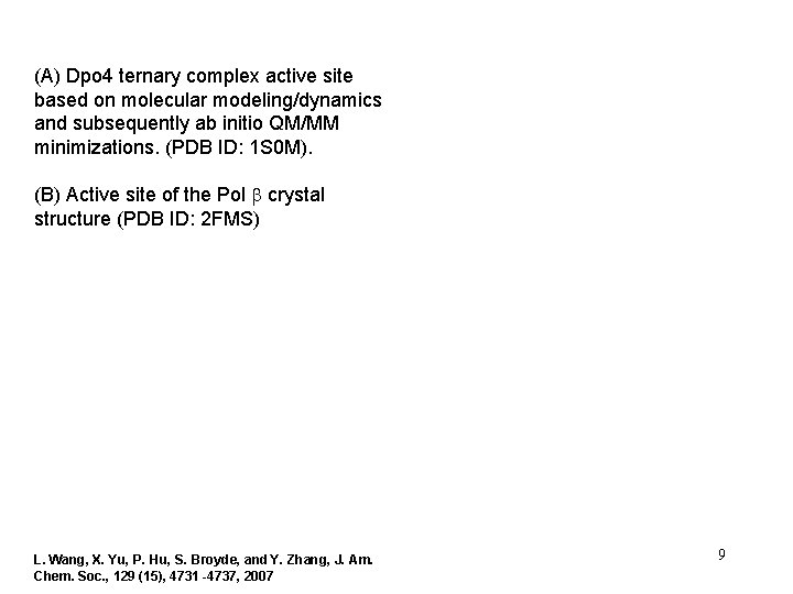 (A) Dpo 4 ternary complex active site based on molecular modeling/dynamics and subsequently ab