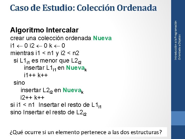 Algoritmo Intercalar crear una colección ordenada Nueva i 1 0 i 2 0 k