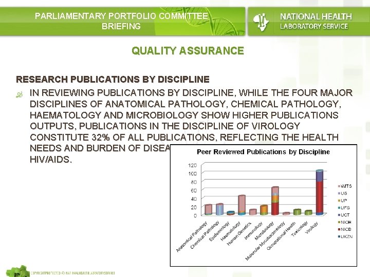 PARLIAMENTARY PORTFOLIO COMMITTEE BRIEFING QUALITY ASSURANCE RESEARCH PUBLICATIONS BY DISCIPLINE IN REVIEWING PUBLICATIONS BY