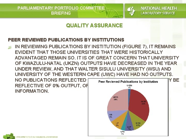 PARLIAMENTARY PORTFOLIO COMMITTEE BRIEFING QUALITY ASSURANCE PEER REVIEWED PUBLICATIONS BY INSTITUTIONS IN REVIEWING PUBLICATIONS