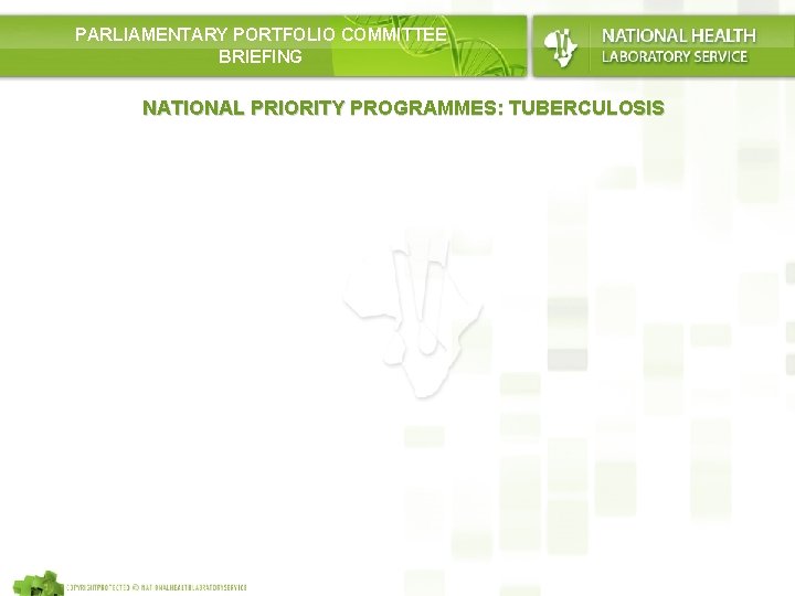 PARLIAMENTARY PORTFOLIO COMMITTEE BRIEFING NATIONAL PRIORITY PROGRAMMES: TUBERCULOSIS 