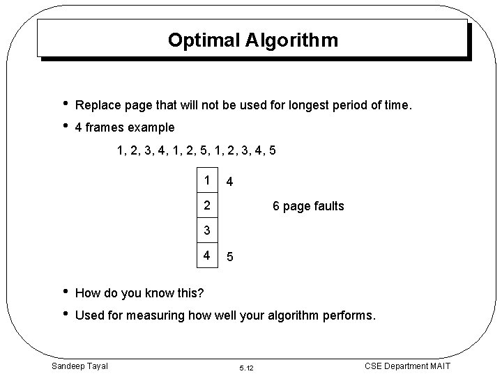 Optimal Algorithm • • Replace page that will not be used for longest period