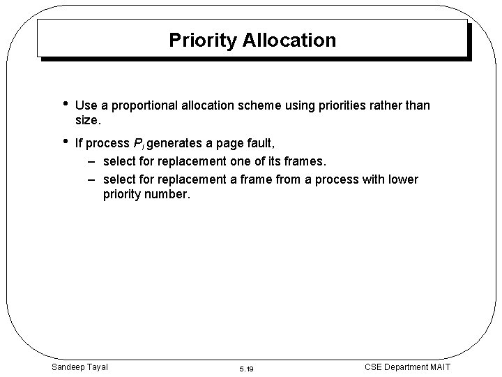 Priority Allocation • Use a proportional allocation scheme using priorities rather than size. •