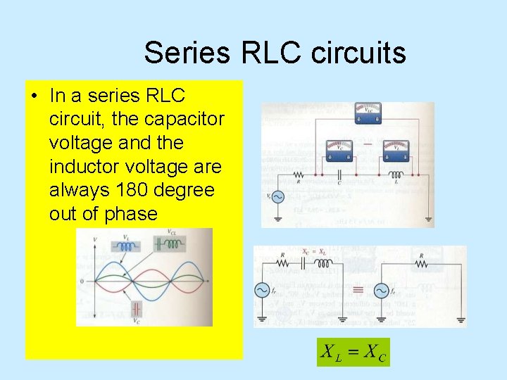 Series RLC circuits • In a series RLC circuit, the capacitor voltage and the