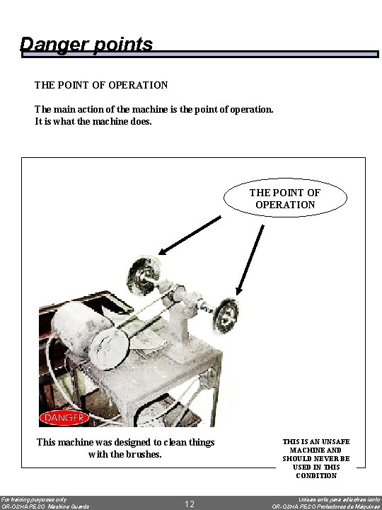 Danger points THE POINT OF OPERATION The main action of the machine is the