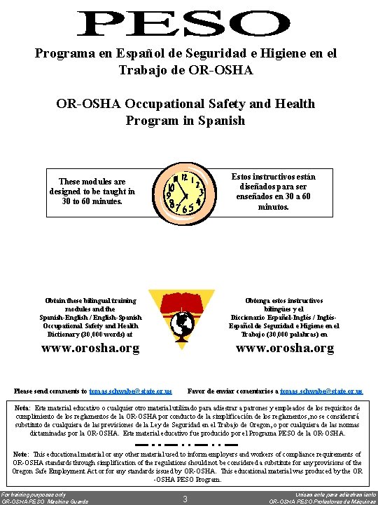 Programa en Español de Seguridad e Higiene en el Trabajo de OR-OSHA Occupational Safety