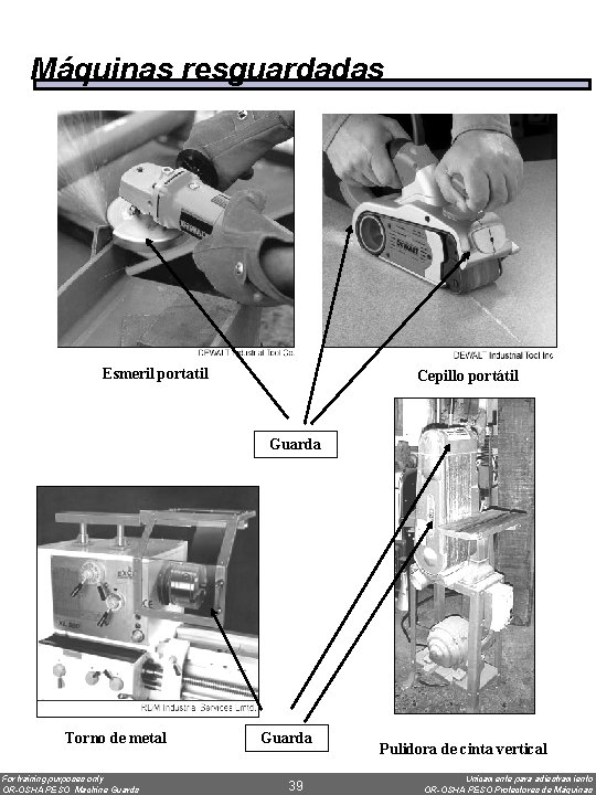 Máquinas resguardadas Esmeril portatil Cepillo portátil Guarda Torno de metal For training purposes only