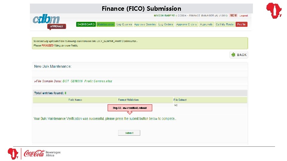 Finance (FICO) Submission Step 12: once verified, submit 