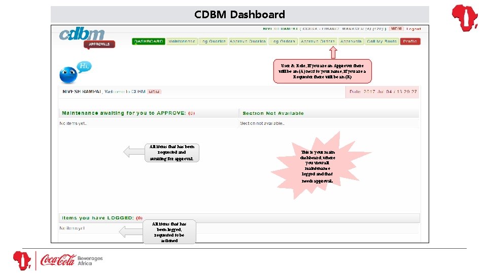 CDBM Dashboard User & Role, If you are an Approver there will be an