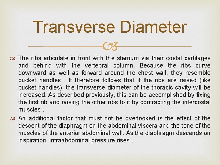 Transverse Diameter The ribs articulate in front with the sternum via their costal cartilages