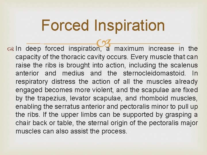 Forced Inspiration a maximum increase in the In deep forced inspiration, capacity of the