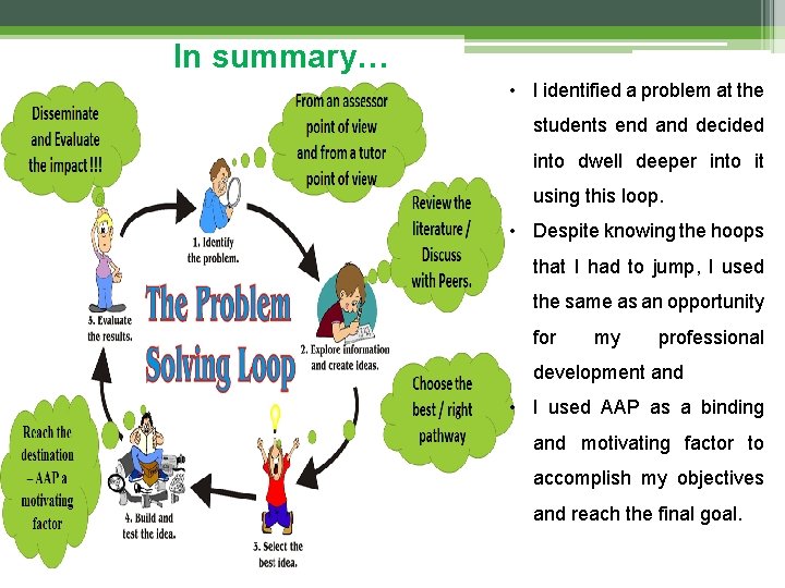In summary… • I identified a problem at the students end and decided into