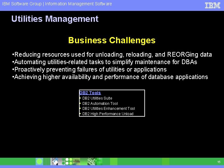 IBM Software Group | Information Management Software Utilities Management Business Challenges • Reducing resources