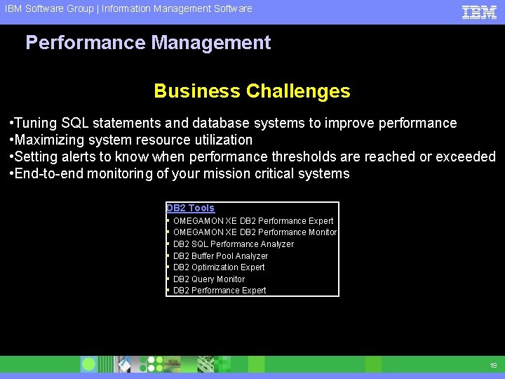 IBM Software Group | Information Management Software Performance Management Business Challenges • Tuning SQL