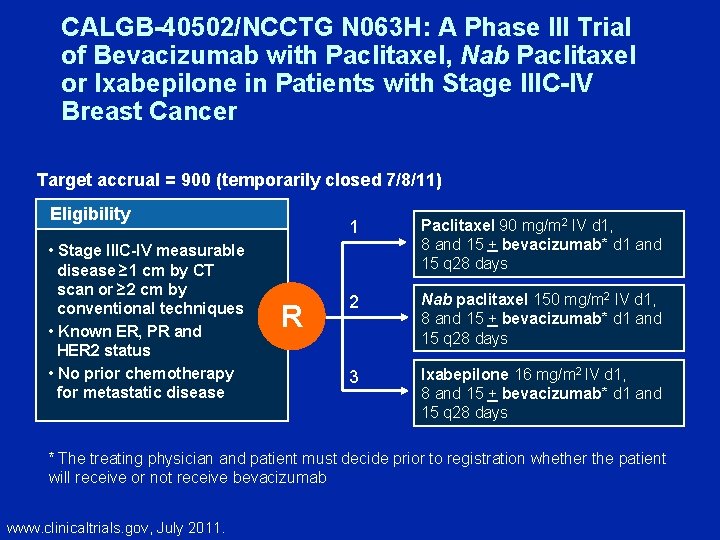 CALGB-40502/NCCTG N 063 H: A Phase III Trial of Bevacizumab with Paclitaxel, Nab Paclitaxel