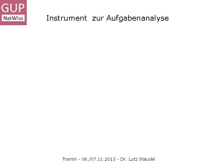 Instrument zur Aufgabenanalyse Tramin - 06. /07. 11. 2013 - Dr. Lutz Stäudel 