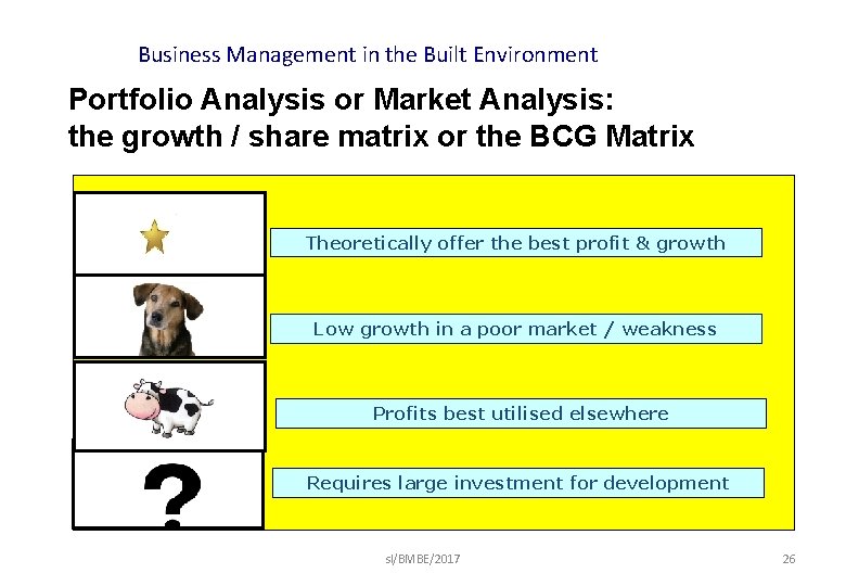 Business Management in the Built Environment Portfolio Analysis or Market Analysis: the growth /