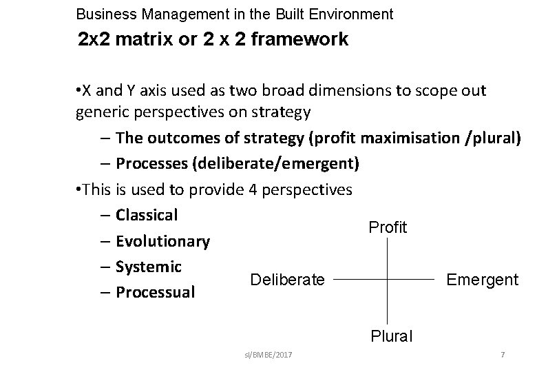 Business Management in the Built Environment 2 x 2 matrix or 2 x 2