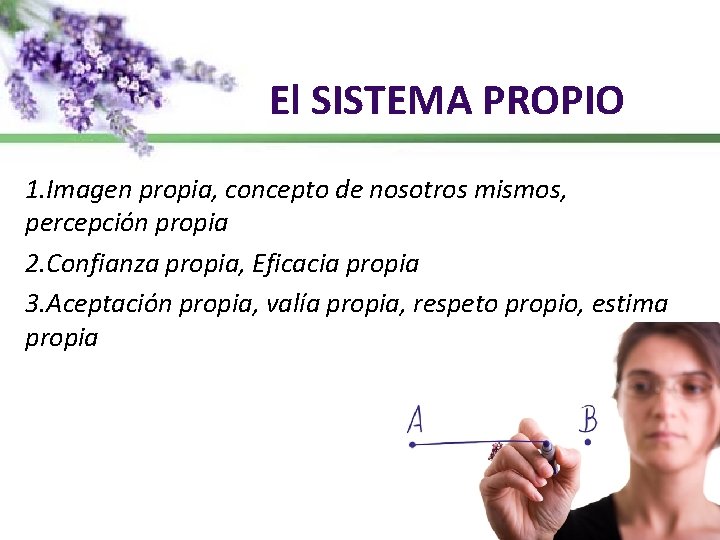 El SISTEMA PROPIO 1. Imagen propia, concepto de nosotros mismos, percepción propia 2. Confianza