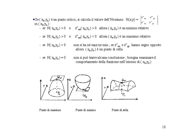 Se ( x 0, y 0 ) è un punto critico, si calcola il