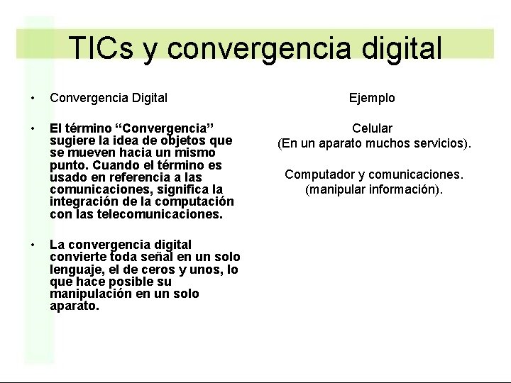 TICs y convergencia digital • Convergencia Digital • El término “Convergencia” sugiere la idea