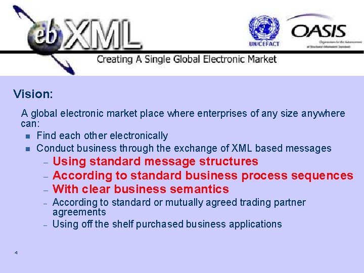 eb. XML Vision: A global electronic market place where enterprises of any size anywhere