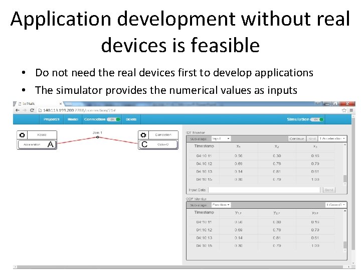 Application development without real devices is feasible • Do not need the real devices
