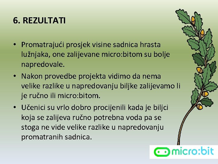 6. REZULTATI • Promatrajući prosjek visine sadnica hrasta lužnjaka, one zalijevane micro: bitom su