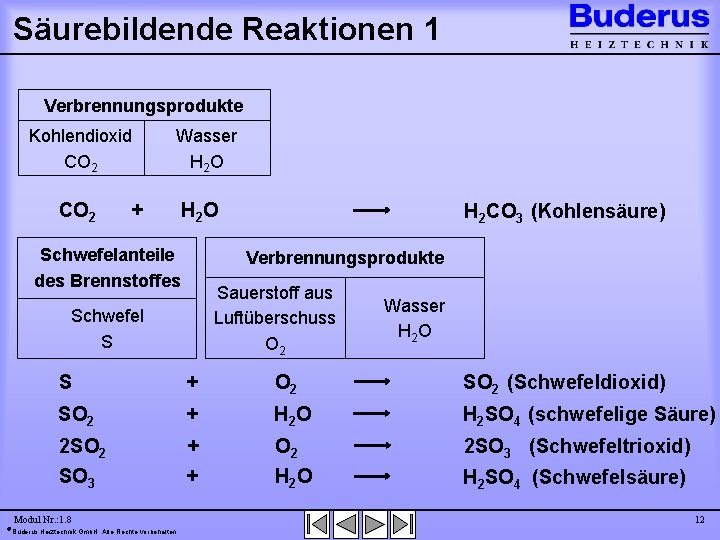 Säurebildende Reaktionen 1 Verbrennungsprodukte Kohlendioxid CO 2 Wasser H 2 O + H 2