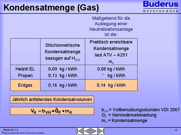 Kondensatmenge (Gas) Maßgebend für die Auslegung einer Neutralisationsanlage ist die: Stöchiometrische Kondensatmenge bezogen auf