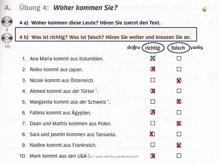 doğru yanlış X X X X Ayl. Dem / www. aylince. wordpress. com X