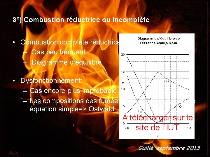 3°) Combustion réductrice ou incomplète • Combustion complète réductrice : – Cas peu fréquent