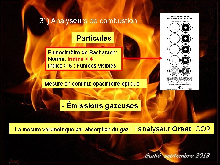 3°) Analyseurs de combustion -Particules Fumosimètre de Bacharach: Norme: Indice < 4 Indice >