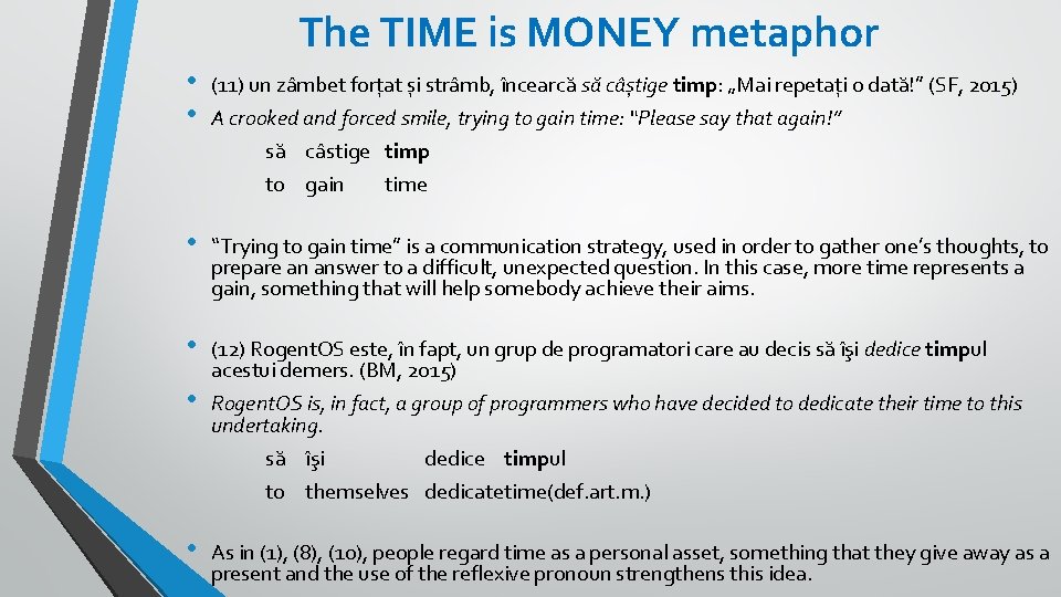The TIME is MONEY metaphor • • (11) un zâmbet forțat și strâmb, încearcă The TIME is MONEY metaphor • • (11) un zâmbet forțat și strâmb, încearcă