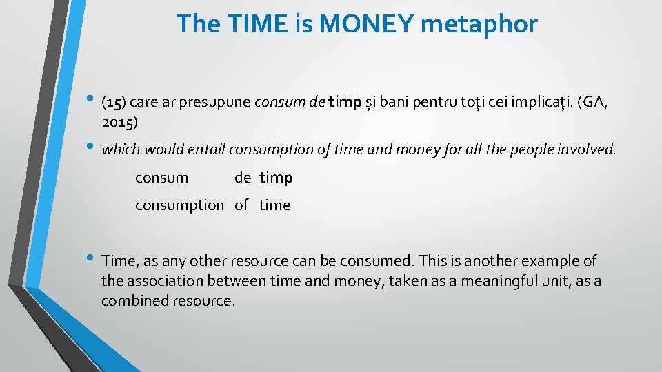 The TIME is MONEY metaphor • (15) care ar presupune consum de timp și The TIME is MONEY metaphor • (15) care ar presupune consum de timp și
