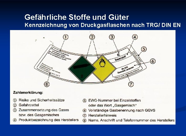 Gefährliche Stoffe und Güter Kennzeichnung von Druckgasflaschen nach TRG/ DIN EN 