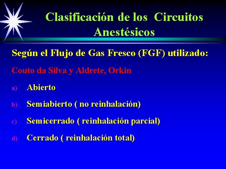 Clasificación de los Circuitos Anestésicos Según el Flujo de Gas Fresco (FGF) utilizado: Couto