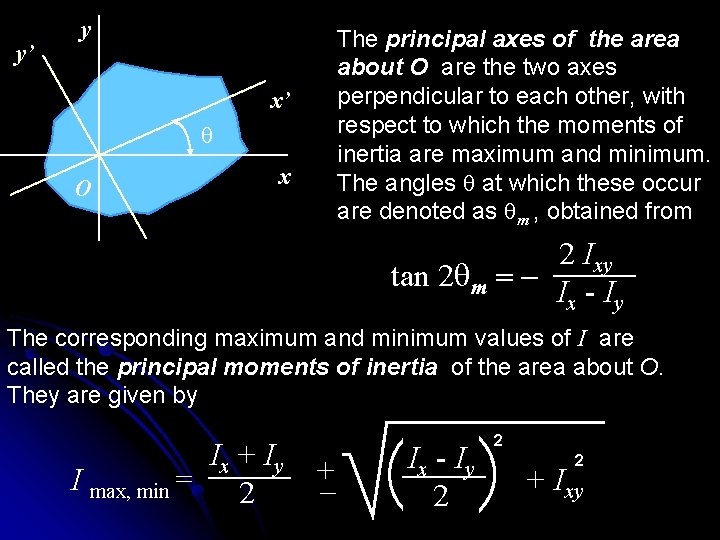 y’ y The principal axes of the area about O are the two axes