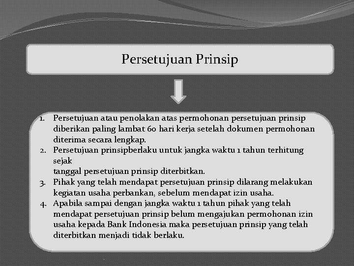 Persetujuan Prinsip 1. Persetujuan atau penolakan atas permohonan persetujuan prinsip diberikan paling lambat 60