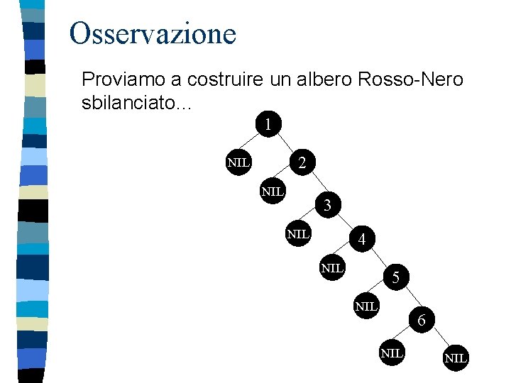 Osservazione Proviamo a costruire un albero Rosso-Nero sbilanciato… 1 2 NIL 3 NIL 4