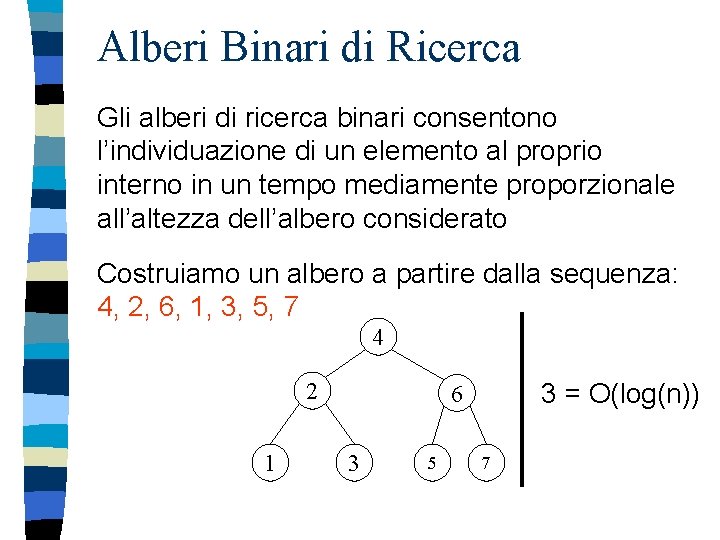 Alberi Binari di Ricerca Gli alberi di ricerca binari consentono l’individuazione di un elemento