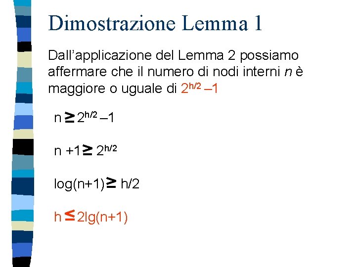 Dimostrazione Lemma 1 Dall’applicazione del Lemma 2 possiamo affermare che il numero di nodi