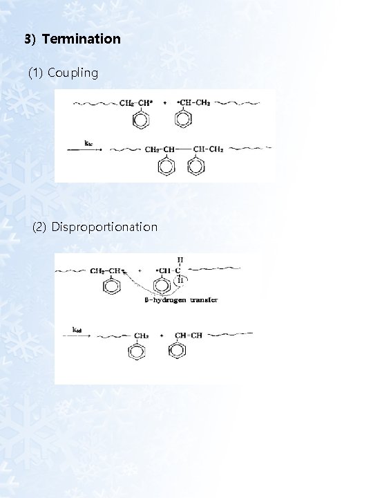 3) Termination (1) Coupling (2) Disproportionation 