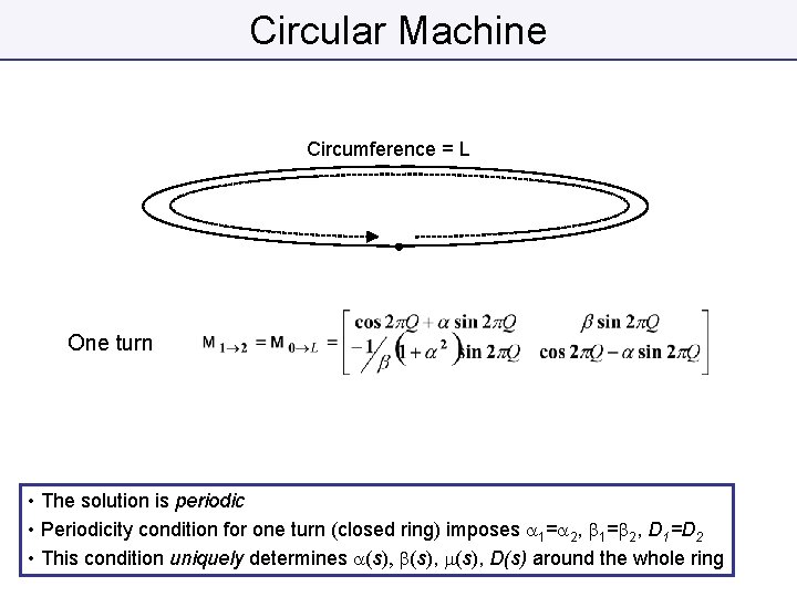 Circular Machine Circumference = L One turn • The solution is periodic • Periodicity