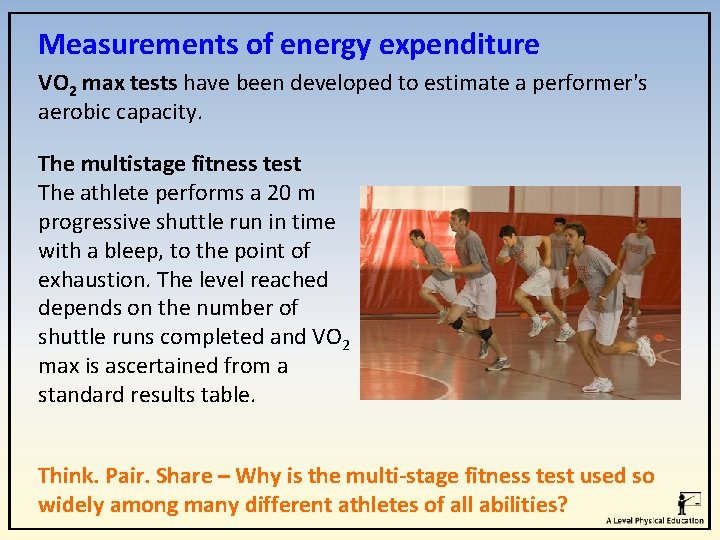 Measurements of energy expenditure VO 2 max tests have been developed to estimate a