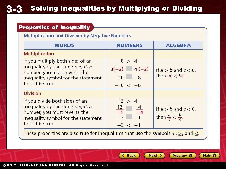 3 -3 Solving Inequalities by Multiplying or Dividing 