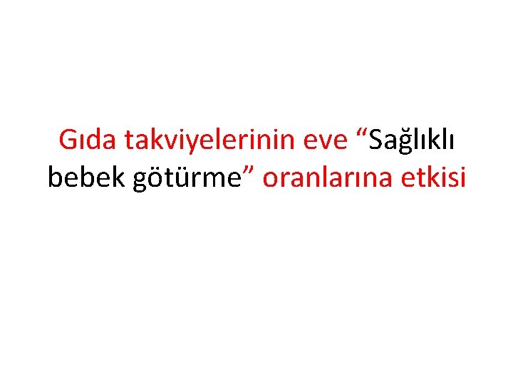 Gıda takviyelerinin eve “Sağlıklı bebek götürme” oranlarına etkisi 